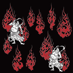 A powerful guardian deity and Japanese flame material,