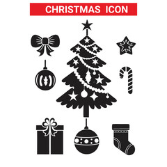 Christmas Flat Design Icon: Green Ornament,Christmas icon On A Flat Circle,Christmas Decoration Icon on Black and White Vector Backgrounds