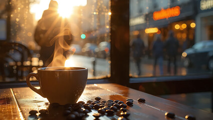 cup of coffee with beans