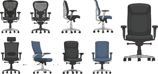 I see the image you uploaded — it shows a collection of ergonomic office chairs from different angles and designs.