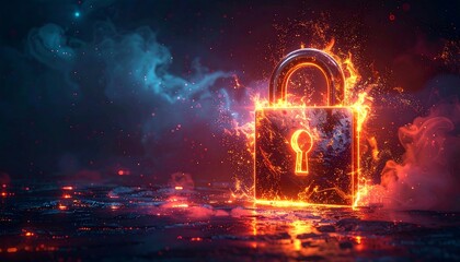Fiery lock on dark surface
