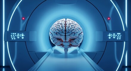 Human brain scan in futuristic medical scanner image