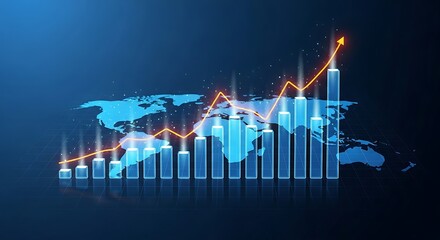 Global business growth chart with rising arrow graph