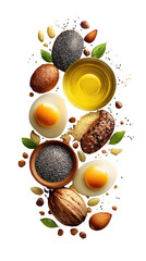 Food ingredients, nuts, eggs, oil