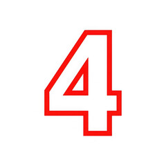 Fototapeta premium Red neon number four isolated on transparent background