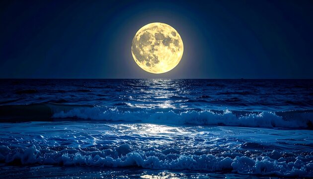 Full moon over a dark ocean - Powered by Adobe