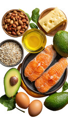 Healthy food selection, various nutrients