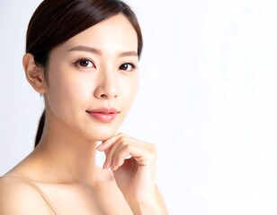 Close-up portrait of a woman with flawless skin