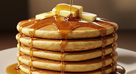 Stack of pancakes with maple syrup and butter