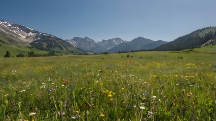 Scenic Mountain Meadow with Wildflowers in Bloom &ndash; Beautiful Landscape Background