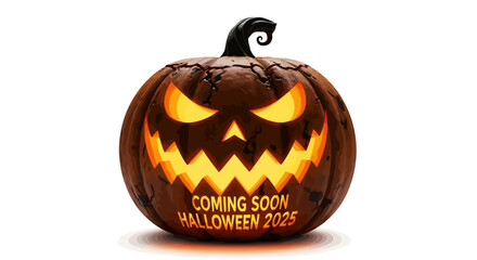 Spooky jack o lantern coming soon halloween 2025 isolated on white background 