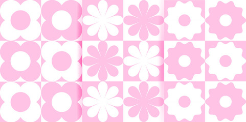 A set of three seamless patterns with retro-style flowers