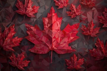 Low-poly red maple leaf centered on dark background