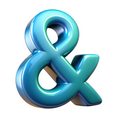 Glossy Blue Ampersand Symbol with Lighting Effects on Transparent Background Design Element
