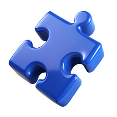 Obraz premium Glossy Blue Puzzle Piece on Transparent Background 3D Render of a Single Element