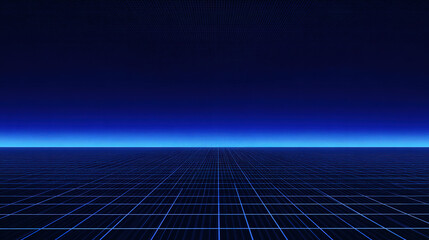 Abstract Tech-Savvy Scene with Blue Grid Plane and Dynamic Perspective, Symbolizing Technology and Virtual Reality