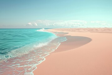 Peaceful beach scene with gentle waves under a clear sky.