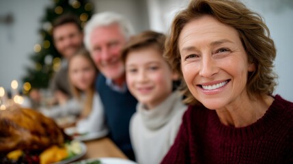 Obraz premium Family thanksgiving dinner celebration cozy home candid photography festive atmosphere close-up view togetherness and joy