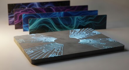 Abstract Design with Glowing Lines and Colorful Backgrounds.