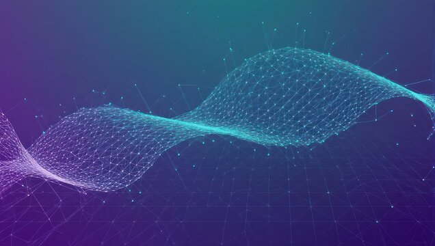 Dynamic digital network wave with glowing nodes and lines, representing data flow and futuristic technology concepts - Powered by Adobe