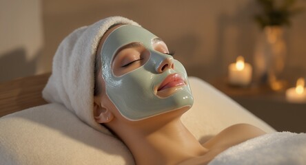 Relaxing Spa Facial Treatment with Mud Mask, Woman Receiving Skincare Therapy