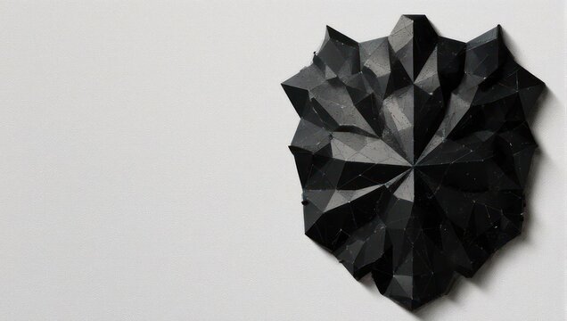 Striking abstract geometric sculpture in deep black, showcasing sharp angular facets and a captivating faceted surface against a clean white backdrop, perfect for modern decor