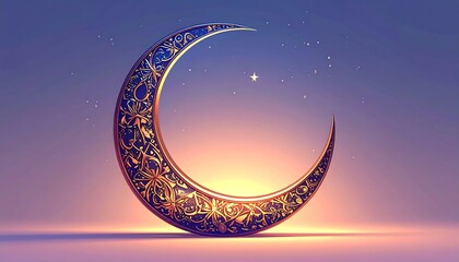 Ornate crescent moon, glowing light