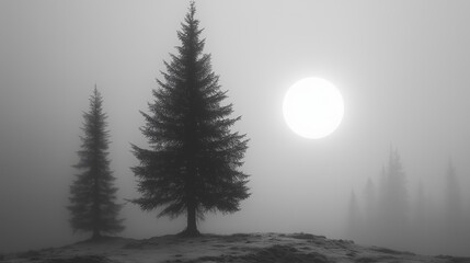  Misty Forest With Pine Trees And Bright Sun