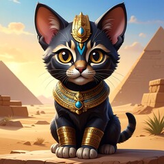 Cute black kitten in Egyptian setting