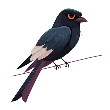 Cartoon Style Black Drongo Isolated on Transparent Background
