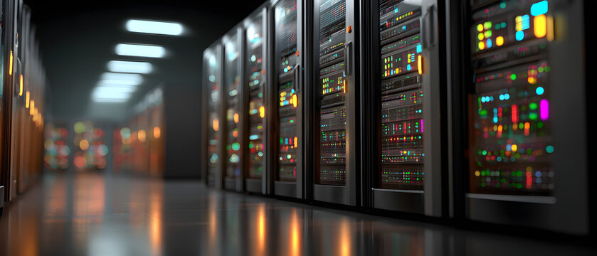 Data center rack server on server room, server room security, data center server, web host warehouse data server cabinets network storage database. - Powered by Adobe