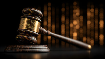 Gavel of Justice Over Digital Code