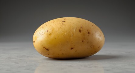 Single Yellow Potato on a Grey Surface, Close-Up Studio Shot