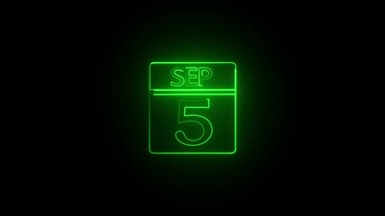 Glowing neon 5 september icon isolated on black background.a neon sign with a calendar that says "5 DAYS".