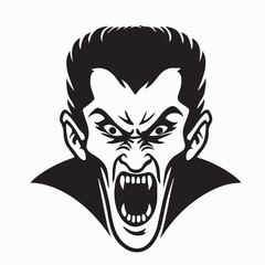 Dracula Head with Open Mouth and Sharp Fangs Vector Image on white background