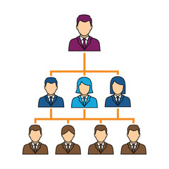 Colorful flat icon of a business organizational chart showing a corporate pyramid hierarchy.