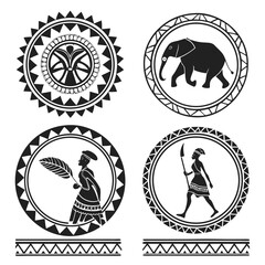 African Tribal Symbols and Silhouettes elephant
