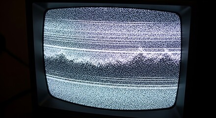 Vintage Television Screen Displays Static and White Lines