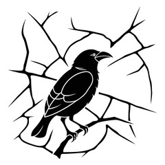 Black Silhouette of a Bird on a Branch with Cracks