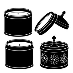 Black silhouettes of four decorative candles and a lidded container