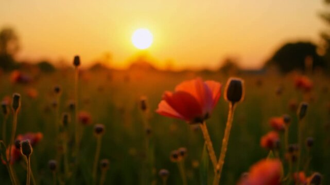 wild field flowers at summer sunset