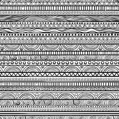 Hand drawn black and white boho chic tribal ethnic seamless pattern, textile texture and ornate motif, mixed media design for fabric, wallpaper, wrapping paper, fashion prints and decorative art 