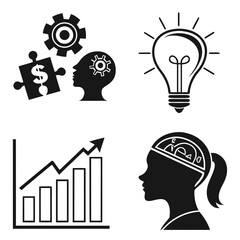 Business and idea generation icons with money puzzle Keywords: puzzle, jigsaw, dollar sign