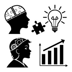 Business Concept Icons With Child And Adult Heads Keywords: business, concept, icon, human, head