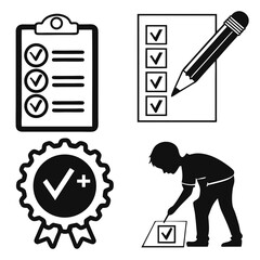 Checklist Grade A Badge and Student Checking Box Icons