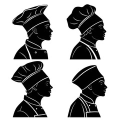 Chef Head Silhouettes in Profile cooking
