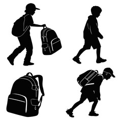 Children and backpack silhouettes walking