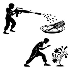 Children Playing Holi Water Fight Silhouettes Holi festival