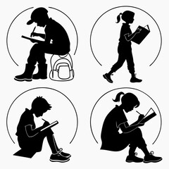 Children Silhouettes Engaged in Learning Activities