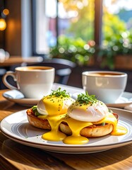 Eggs Benedict with coffee